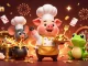 Experience thrilling gameplay at 58win with a chef pig serving golden coins amidst casino excitement.