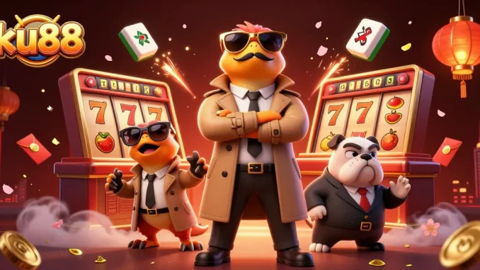 Experience the thrilling antics of three raptors, disguised as a VIP, in a lively ku88 casino setting.