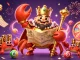 Win88 celebration with a golden crab emperor and colorful lottery elements, showcasing vibrant casino action.