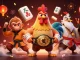 Experience the excitement of sun win with a dynamic illustration featuring a Muay Thai rooster, Shaolin monkey, and crane master amidst rich casino elements.