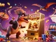 Experience winning moments at 98winlive as a pachycephalosaurus strikes a jackpot slot machine amid flying coins.