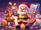 Play slots and win big with f168 in a vibrant casino scene featuring Santa and friends.