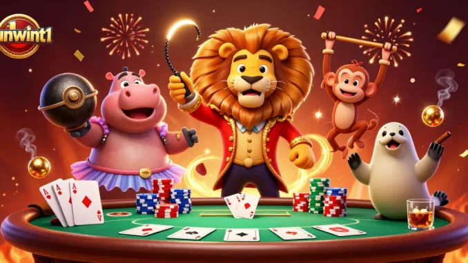 Experience the thrilling atmosphere of sunwint1 with vibrant casino characters and poker action.