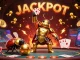 Engaging scene of online blackjack in Australia featuring a victorious beetle, glowing chips, and dynamic casino elements.